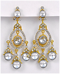 Gold chandelier post earrings with clear rhinestones