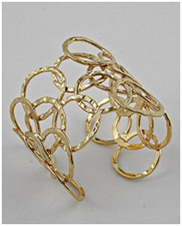 Gold tone hammered metal circle cuff bracelet