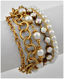 Gold matte chains with white faux pearls bracelet