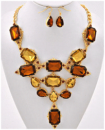 Gold tone Topaz colored crystals 