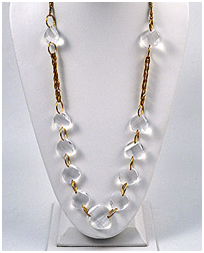 Gold tone with clear lucite multi strand necklace with chunky pieces