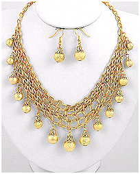frosted goldtone acrylic ball multi row necklace and earrings