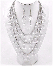 silvertone acrylic multistrand necklace with earrings